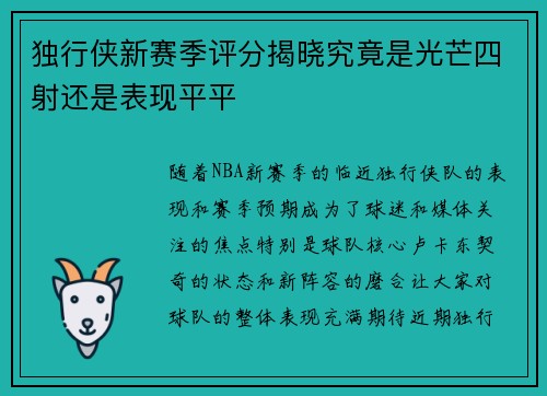 独行侠新赛季评分揭晓究竟是光芒四射还是表现平平 独行侠新赛季评分揭晓究竟是光芒四射还是表现平平